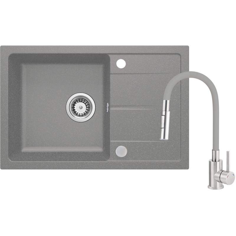 Zlewozmywak granitowy z baterią z giętą wylewką