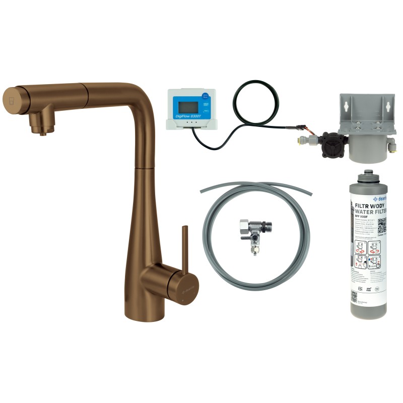 Bateria kuchenna z zestawem do filtracji wody z wyciąganą wylewką                            