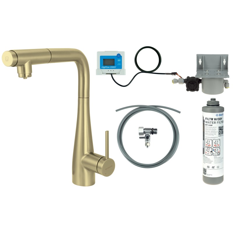 Bateria kuchenna z zestawem do filtracji wody z wyciąganą wylewką                            