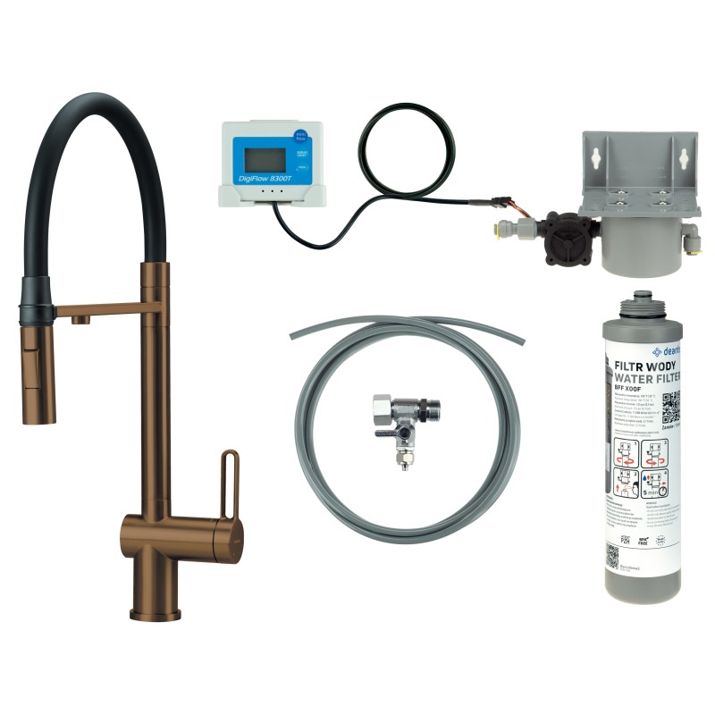 Bateria kuchenna z zestawem do filtracji wody z elastyczną wylewką                            