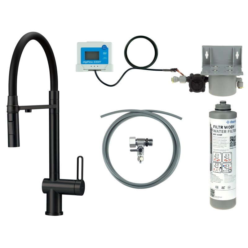 Bateria kuchenna z zestawem do filtracji wody z elastyczną wylewką                            