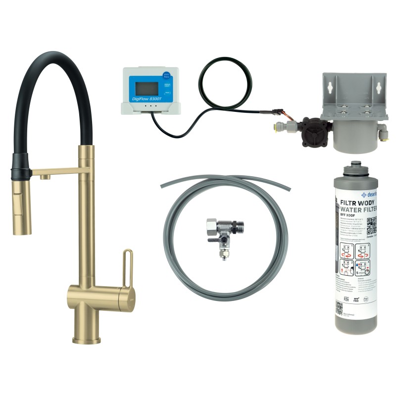 Bateria kuchenna z zestawem do filtracji wody z elastyczną wylewką                            