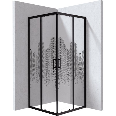 Kabina prysznicowa kwadratowa 90x90 cm - wzór miasto                            
